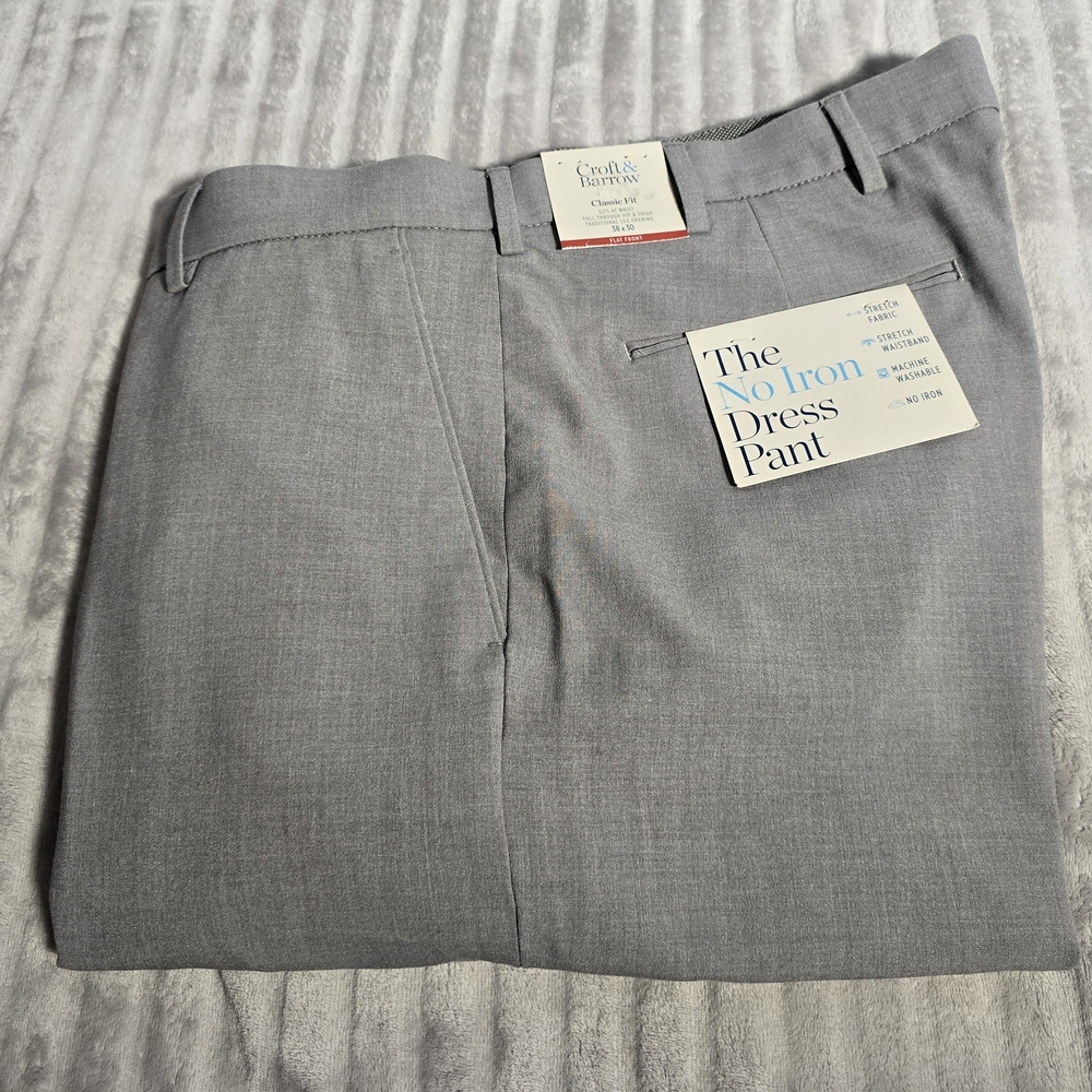 Croft & Barrow Men’s No Iron Dress Pants 38x30 Gray Classic‎ Fit Stretch NWT 534